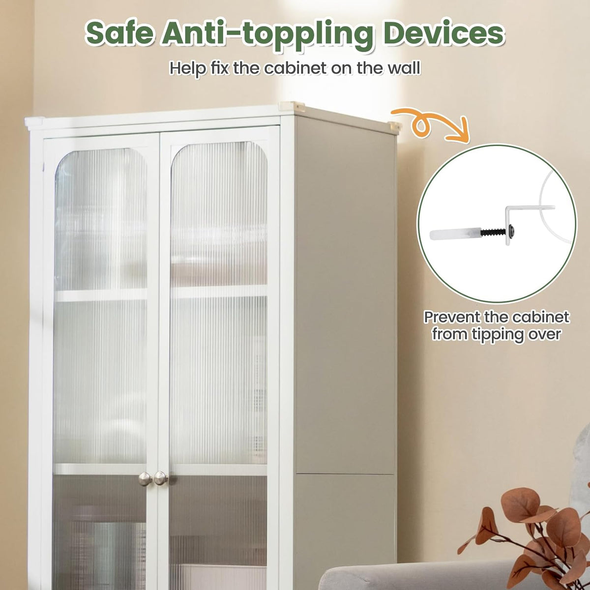 Mobile Metal Storage Cabinet with Glass Doors & 2 Adjustable Shelves