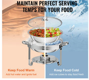 2-Pack Round Chafing Dish Set with Full-Size 4Qt Pan Glass Lid Fuel Holder