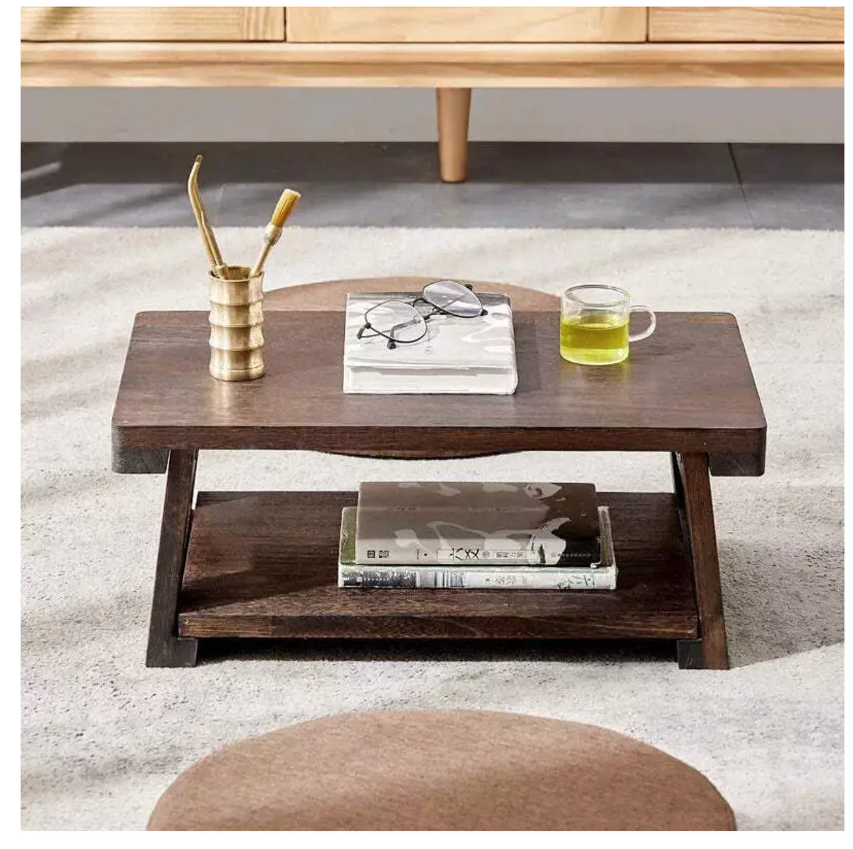 Adjustable Folding Solid-Wood Tatami Tea Table