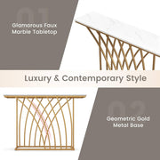 120 cm Gold & White Faux-Marble Console Table