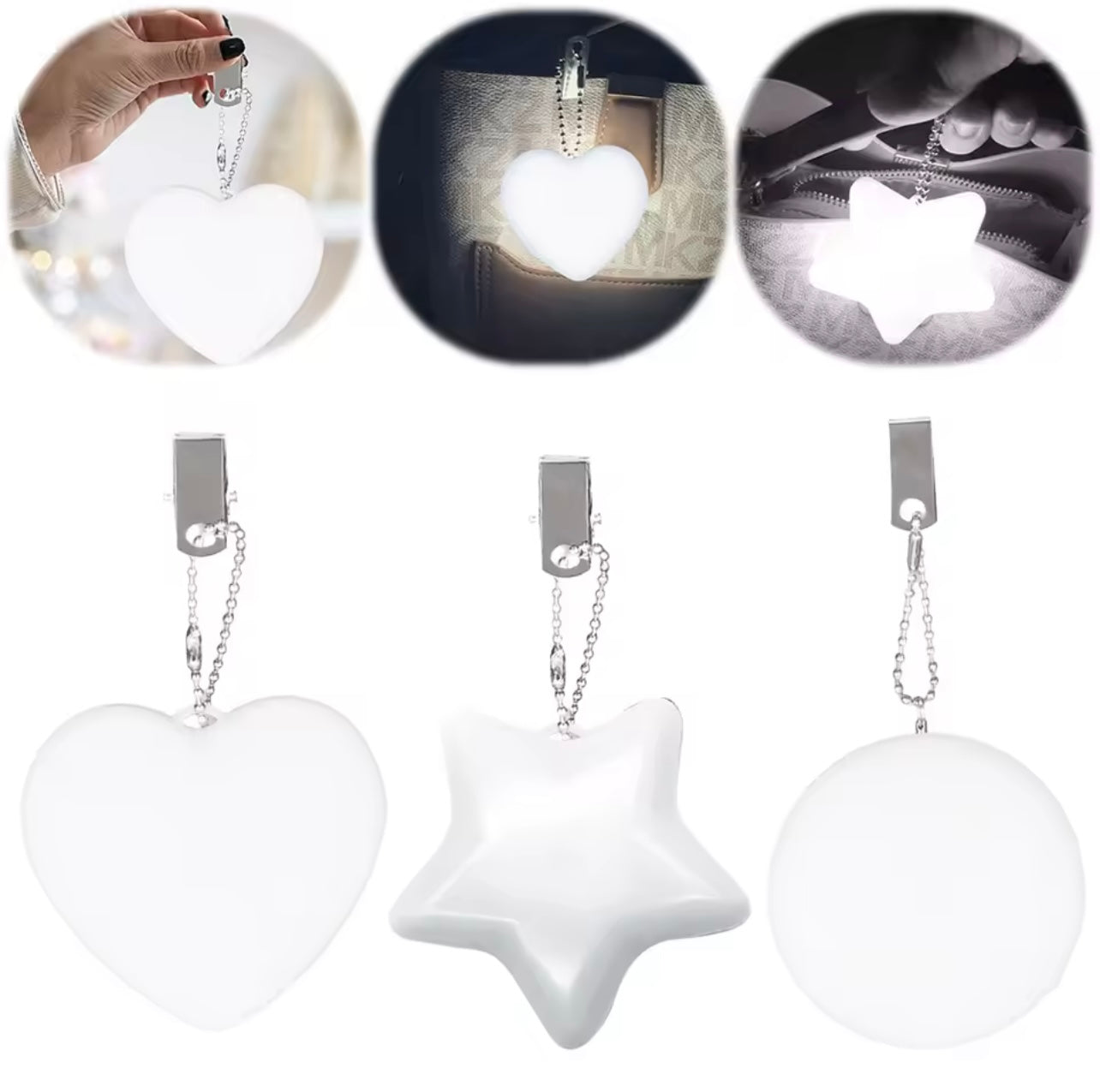Touch-Activated LED Handbag Light with Clip – 3 Shapes