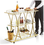 111 cm Gold 3-Tier Bar Cart with 9-Bottle Rack