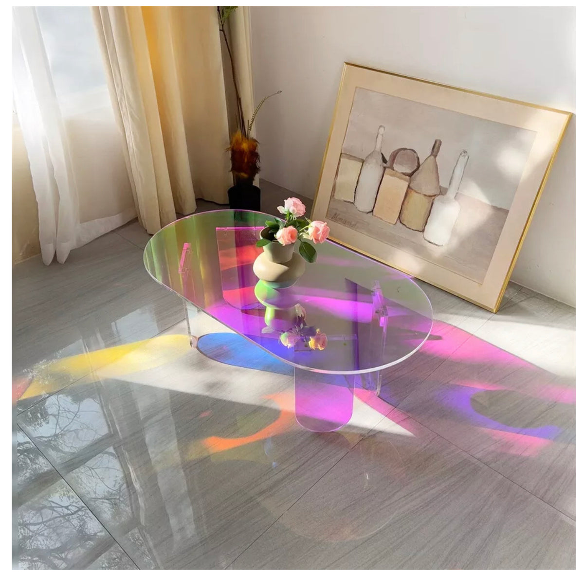 Iridescent Acrylic Oval Coffee Table