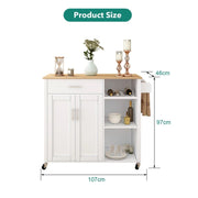 107 cm Rolling Kitchen Island with Wine Rack & Cabinet