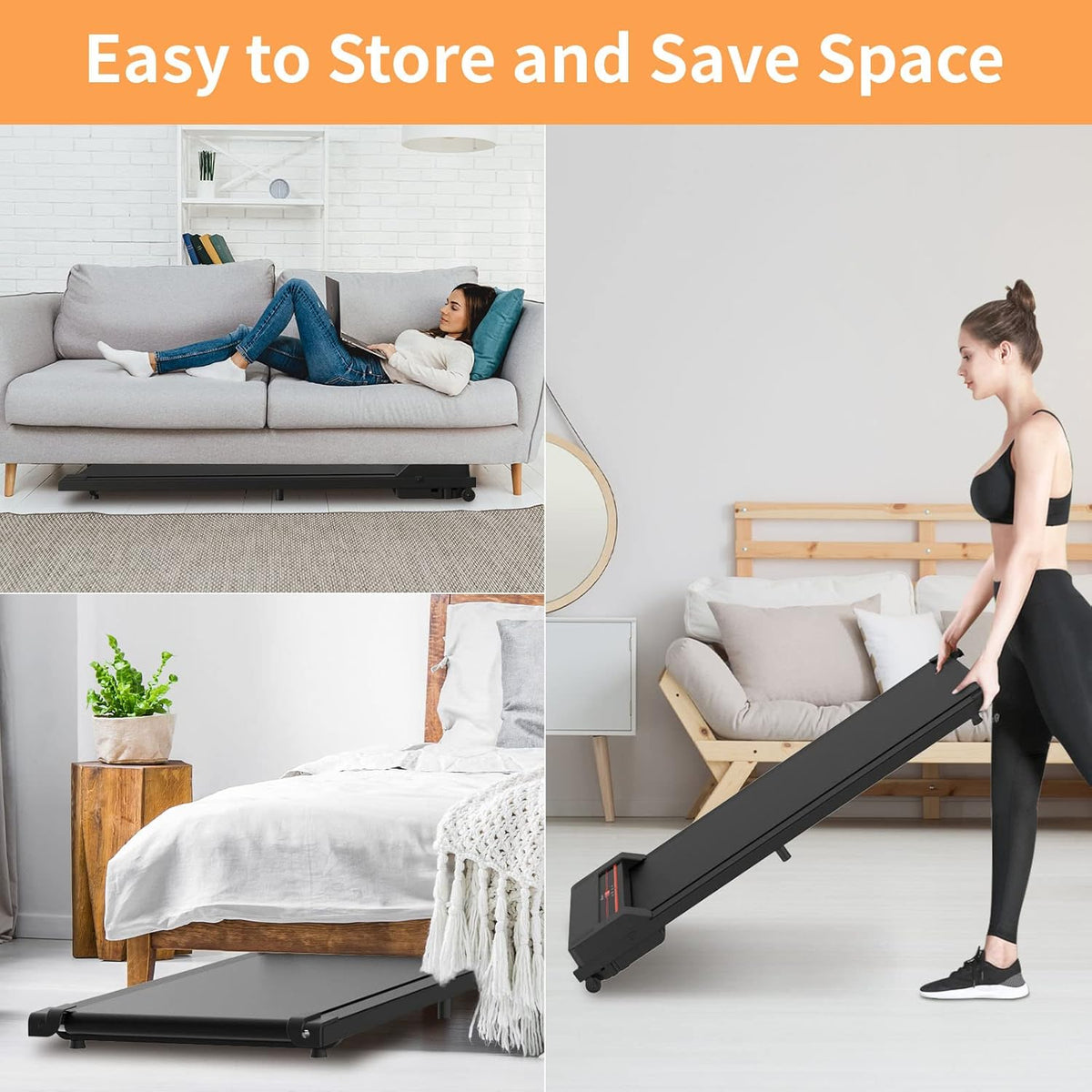 3 in 1 Walking Pad Treadmill, Under Desk Electric Treadmill for Home, Compact Portable Walking Jogging Running Machine with Shock Absorption | Non-Slip | LED Display | Low Noise