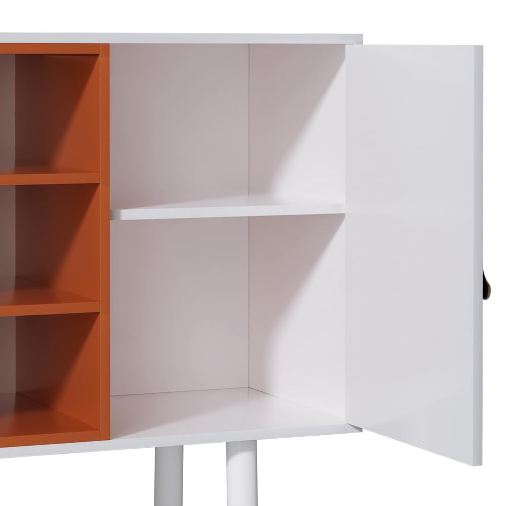 White & Orange Sideboard with Shelves & Drawers