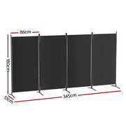 Black 4-Panel Folding Fabric Room Divider