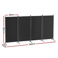 Black 4-Panel Folding Fabric Room Divider