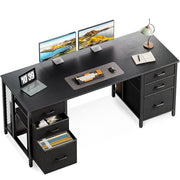 160 cm Computer Desk with 2 File Cabinets & 4 Fabric Drawers