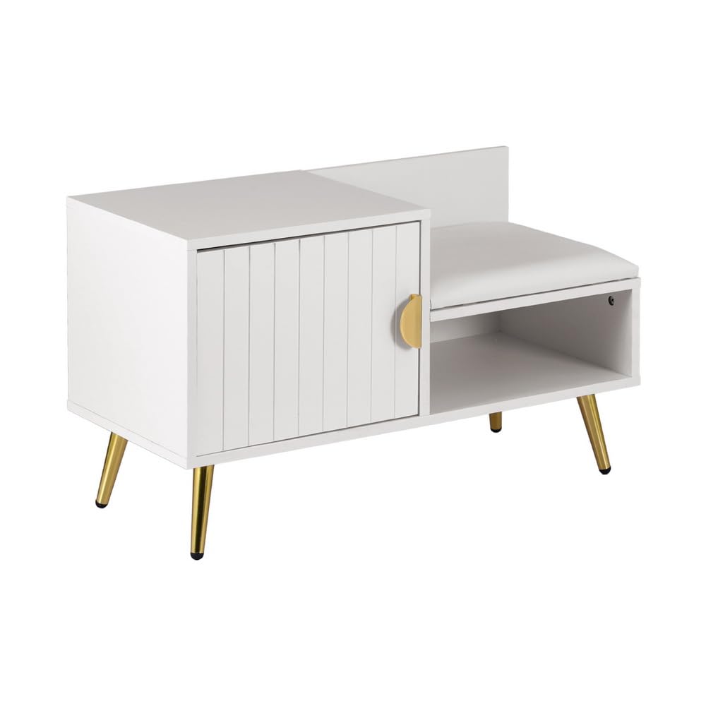 White Padded Shoe Storage Bench – Up to 6 Pairs