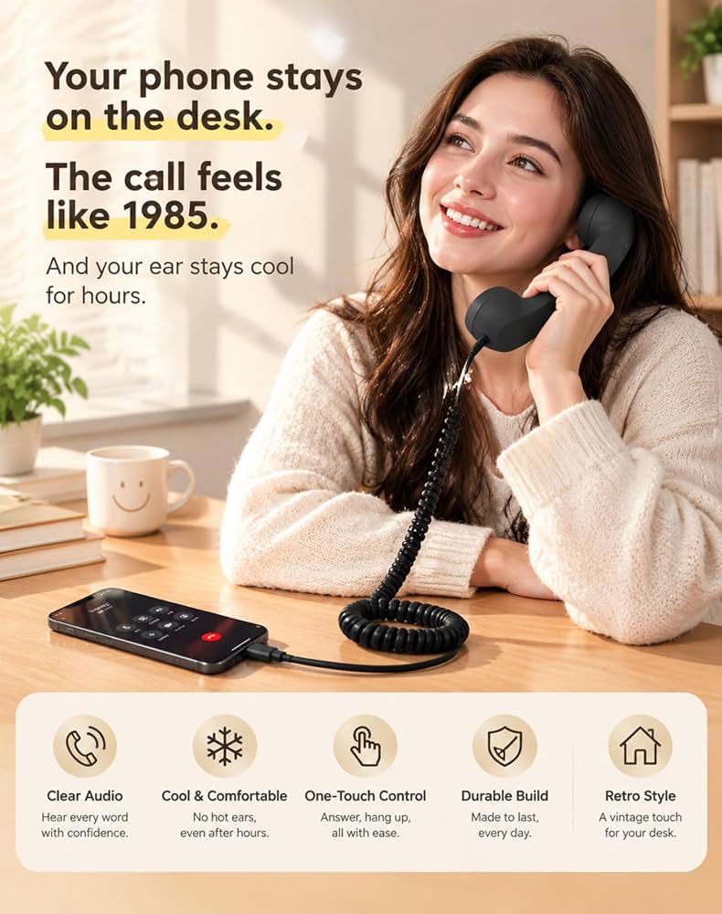 Retro USB-C Wired Phone Handset with Microphone & Volume Control