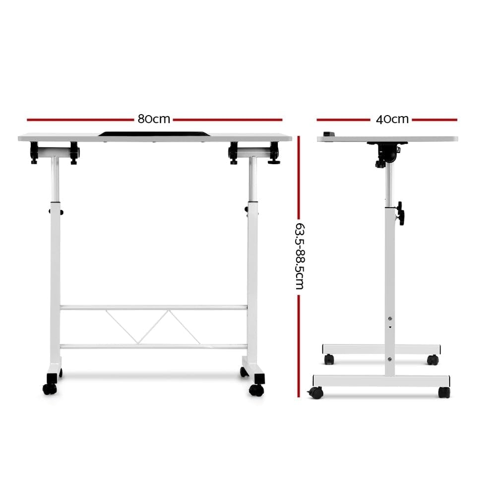 White Adjustable Laptop Table with 360° Lockable Castors