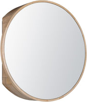 600mm Round Oak-Look Bathroom Mirror Cabinet with 3 Shelves
