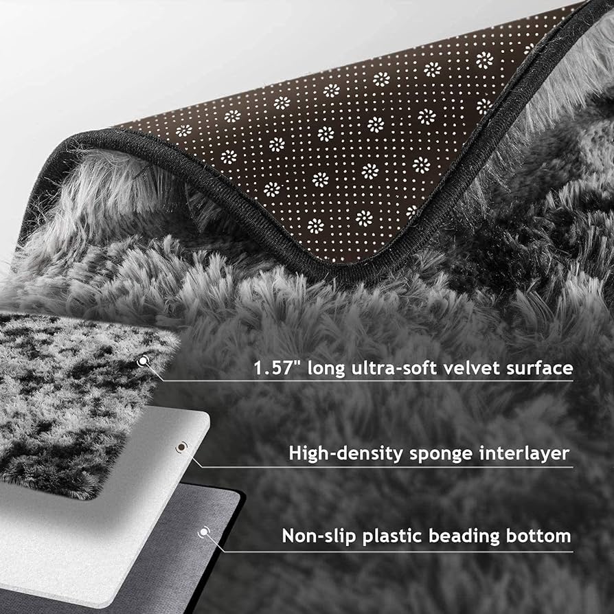 Area Rug Super Soft Indoor Modern Shag Shaggy Silky Smooth Rugs Fur Fluffy Anti-Skid Carpet Living Room Dining Room Bedroom Floor Mat