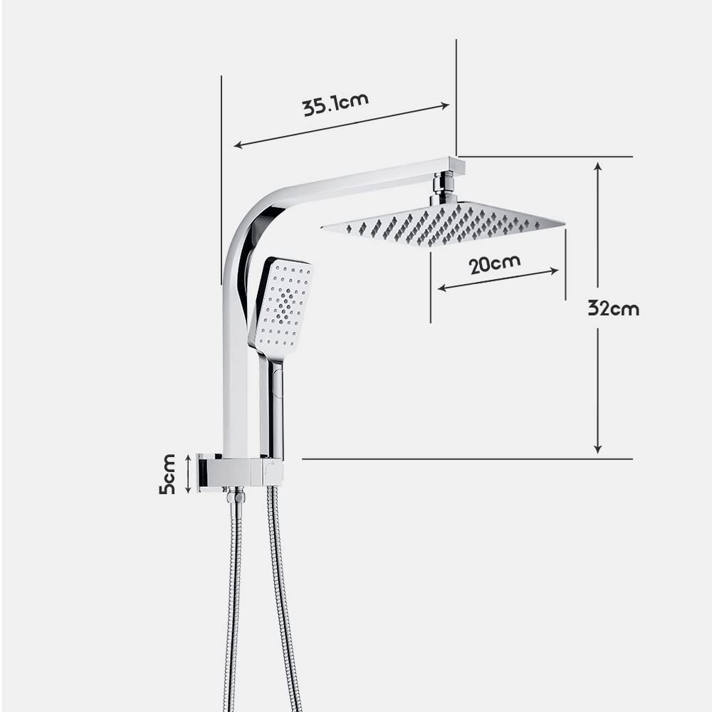 8-Inch Square Twin Shower Rail Set – Chrome or Black