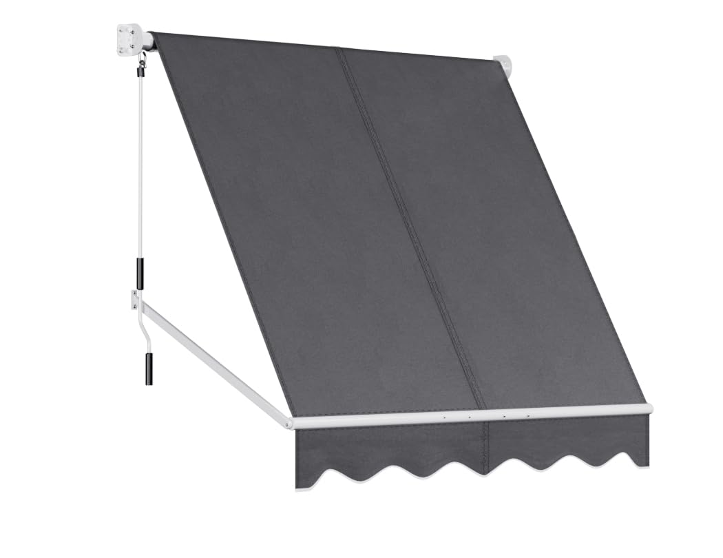 Outdoor Blinds, 2.1 x 2.1m Privacy Screen Window Blind Retractable Pivot Arm Awning Canopy Sun Shade Waterproof Gazebo Awnings for Home Patio, with Mounting Bracket Hand Crank Grey