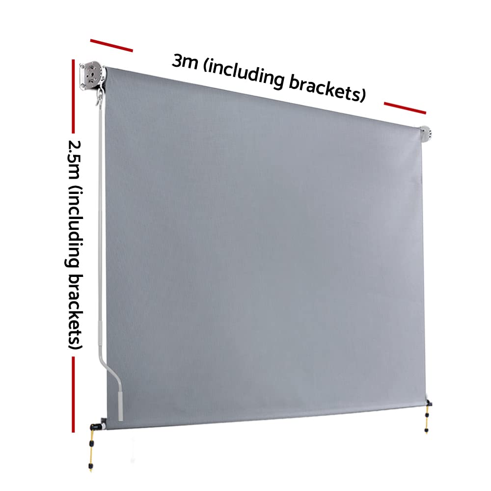 3 × 2.5 m Manual Outdoor Roller Blind – Grey