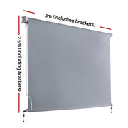 3 × 2.5 m Manual Outdoor Roller Blind – Grey