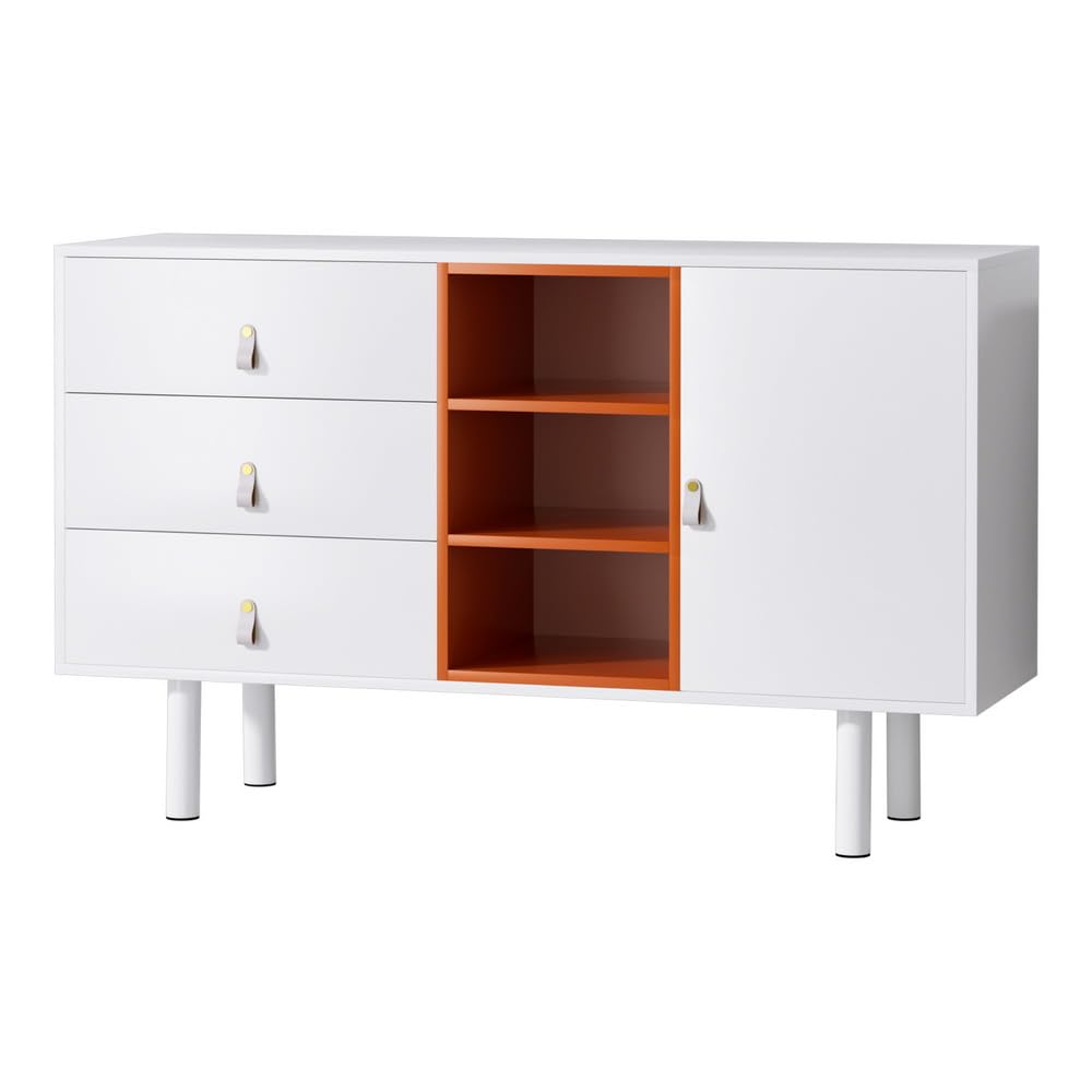 White & Orange Sideboard with Shelves & Drawers