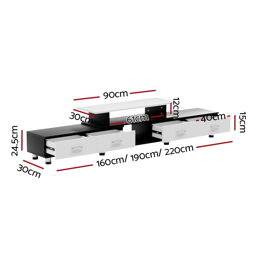 Adjustable 160–222 cm White TV Unit with 4 Drawers