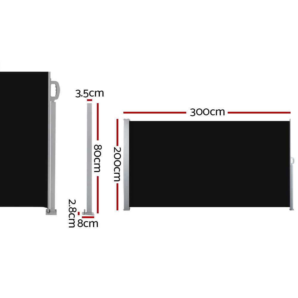 2 × 3m Retractable Outdoor Side Awning – Black