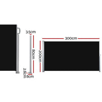 2 × 3m Retractable Outdoor Side Awning – Black