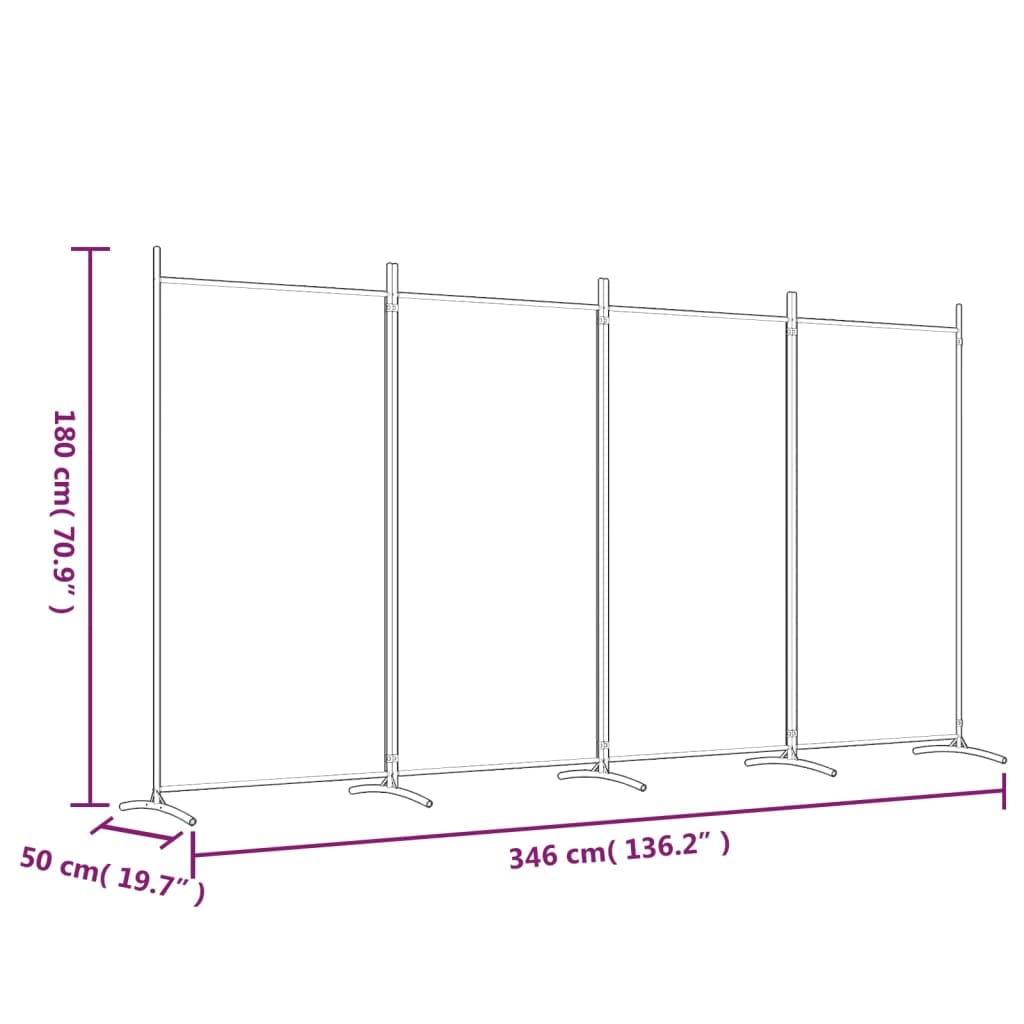 Brown 4-Panel Fabric Room Divider – 346 × 180cm