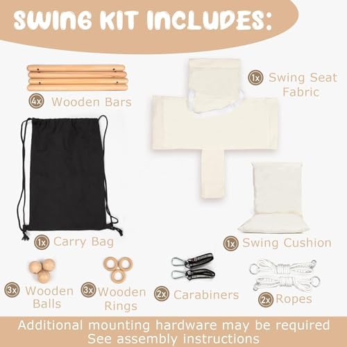 Canvas Baby Swing Seat with Safety Belt & Cushion – Indoor/Outdoor, White