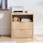 Fluted 2-Drawer Bedside Table with Open Shelf – Natural Oak