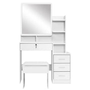White Four-Drawer Dressing Table & Stool with Mirror