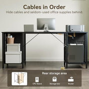 160 cm Computer Desk with 2 File Cabinets & 4 Fabric Drawers