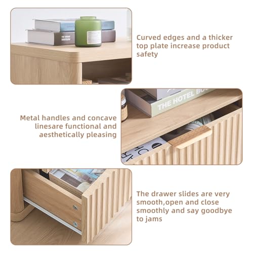 Fluted 2-Drawer Bedside Table with Open Shelf – Natural Oak