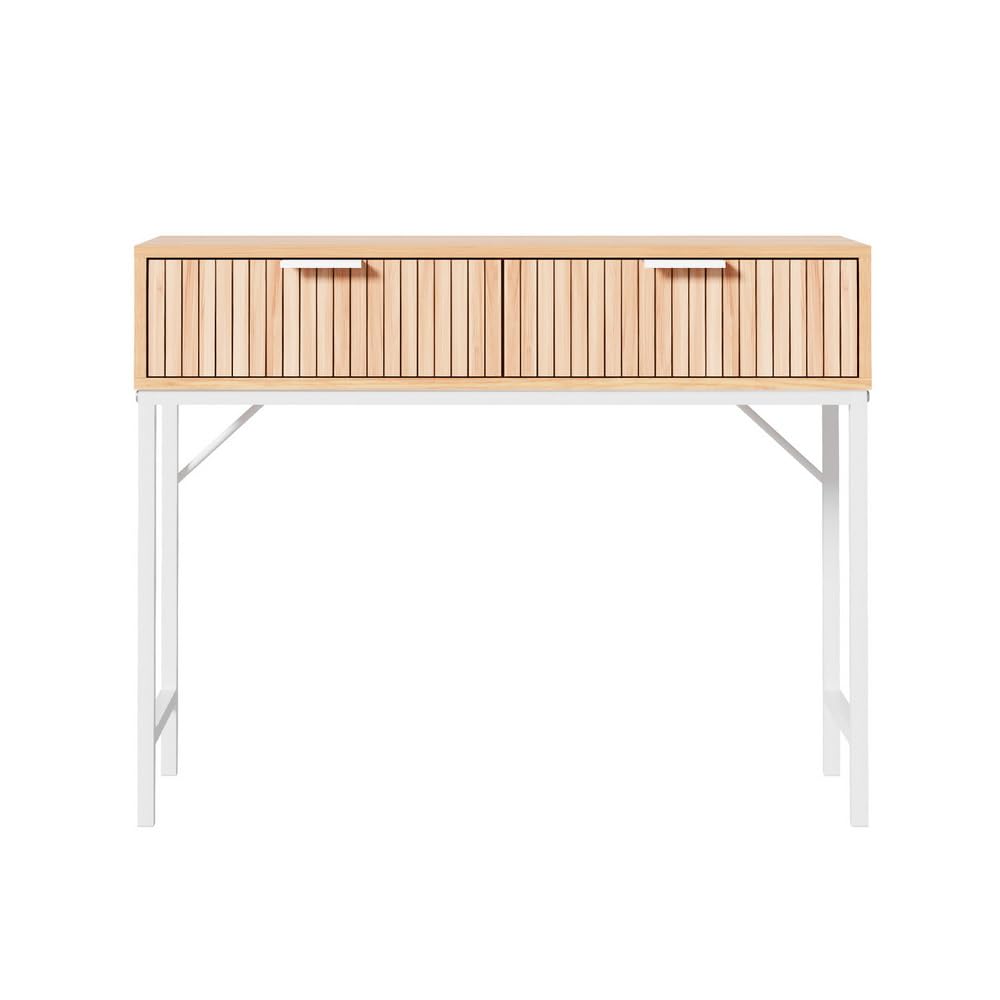 Natural Wood & White Console Table with Drawer
