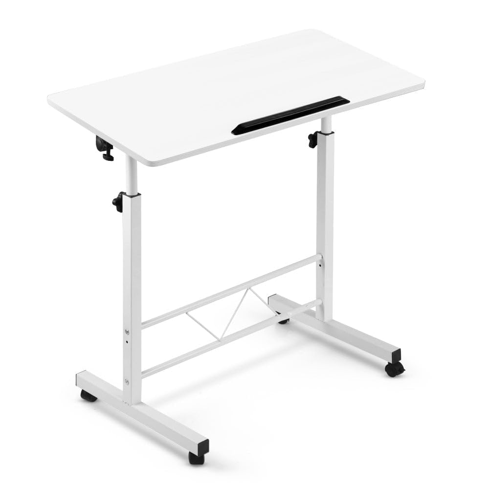 White Adjustable Laptop Table with 360° Lockable Castors