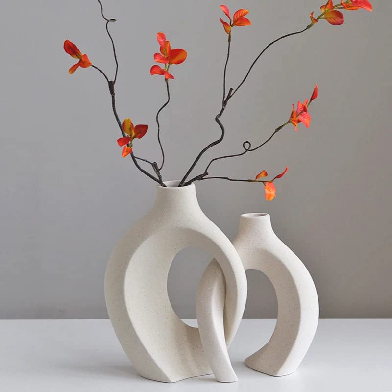 2-Piece White Ceramic Donut Vase Set