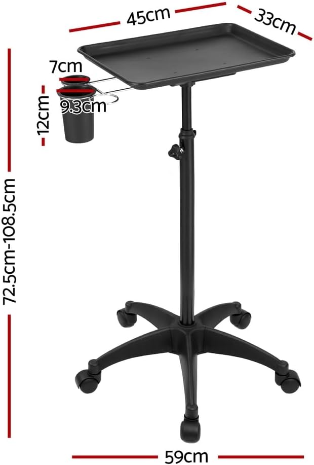 Embellir Adjustable Salon Tray Trolley – 5-Wheel Base