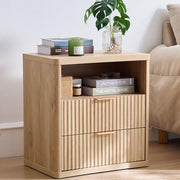 Fluted 2-Drawer Bedside Table with Open Shelf – Natural Oak