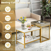 Faux-Marble Nesting Tables with Tray Top – Set of 2