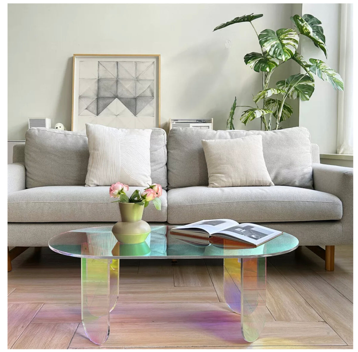 Iridescent Acrylic Oval Coffee Table