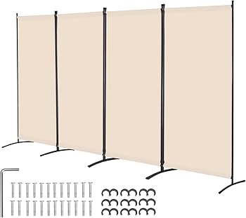 Room Divider, 4 Panels Room Divider, Folding Privacy Screen and Portable Partition Divider for Room Separation, Freestanding Room Partitions for Office, Bedroom, Study, Beige