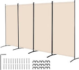 Room Divider, 4 Panels Room Divider, Folding Privacy Screen and Portable Partition Divider for Room Separation, Freestanding Room Partitions for Office, Bedroom, Study, Beige