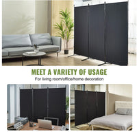 226 × 185 cm 3-Panel Black Fabric Room Divider