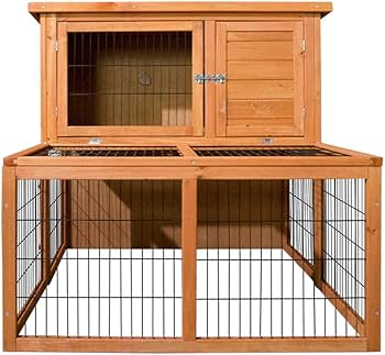 Chicken Coop Large Rabbit Hutch, Coops Wooden Pet House Run Cage Walk in Bunny Hen Chook Guinea Pig Ferret, Metal Outdoor Door Roof Weatherproof Farm