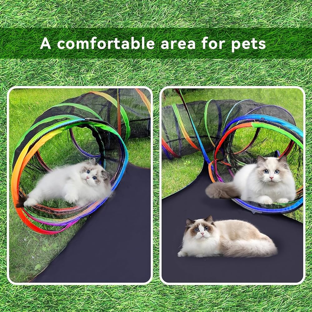 Pop-Open Mesh Cat Tent & Play Tunnel – Orange or Rainbow