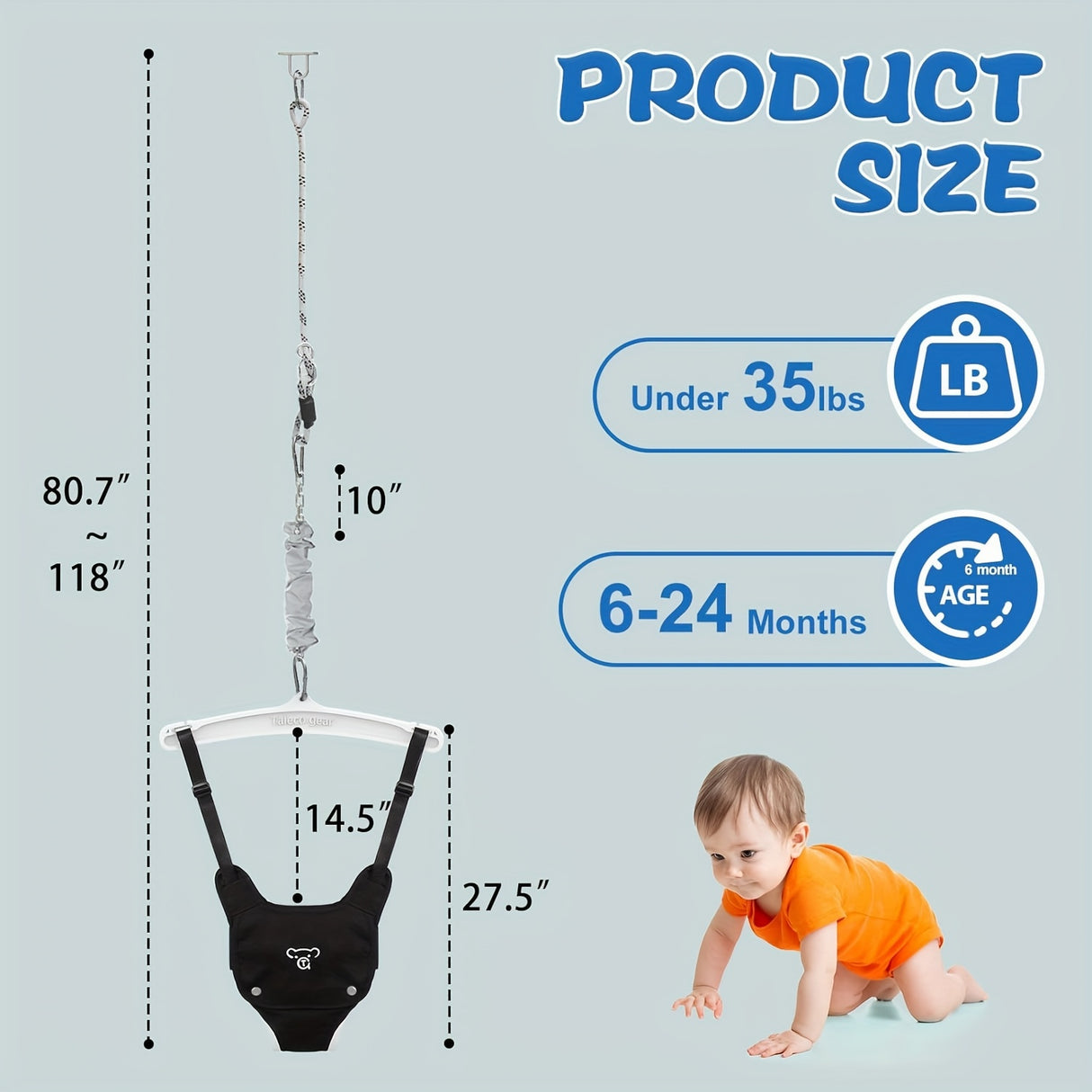 Baby Jumper with Ceiling Hook - Adjustable Indoor/Outdoor Activity for Small Spaces, 6-Month & Up