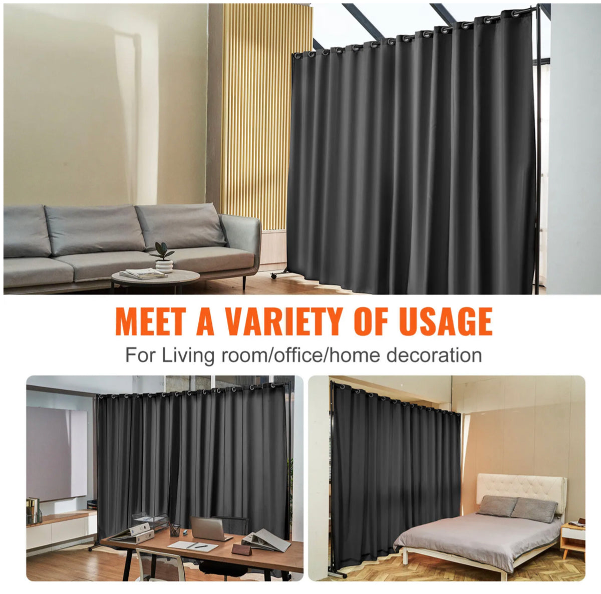 301 × 240 cm Rolling Curtain Room Divider – 2 In-Stock Colours