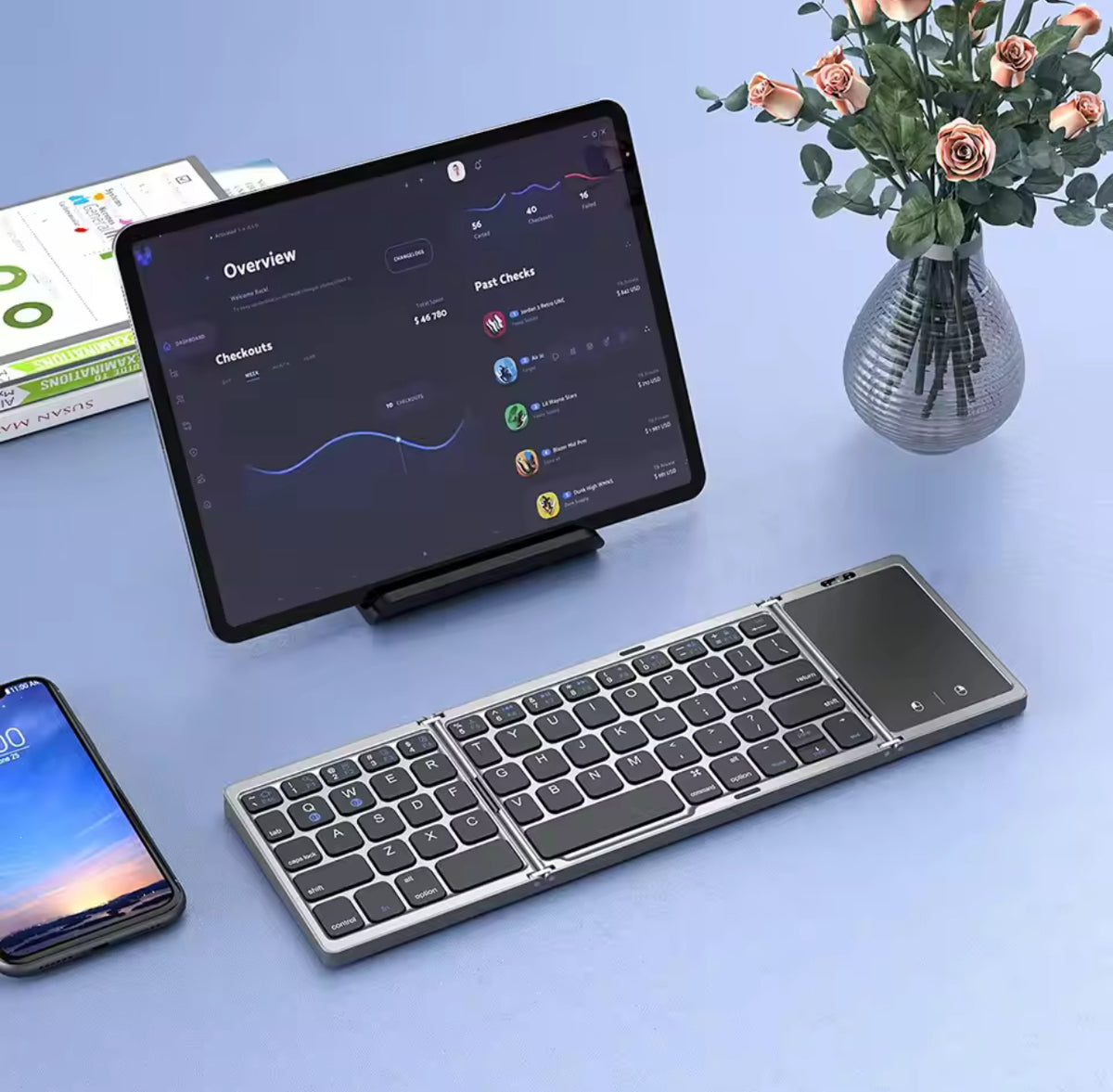 Foldable Wireless Bluetooth Keyboard Rechargeable Portable for PC Mac Smartphone Windows iOS Android