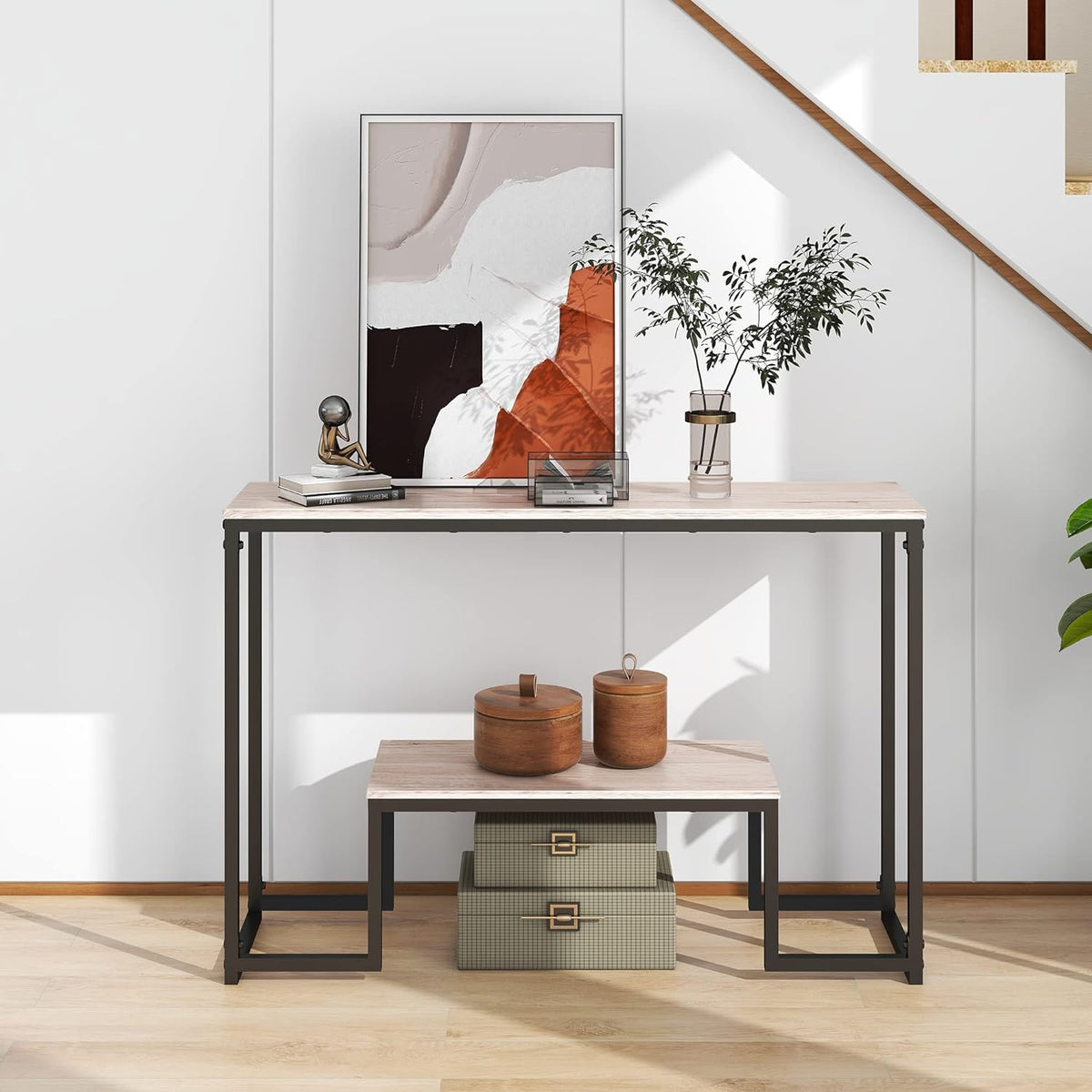 Narrow 2-Tier Industrial Console Table