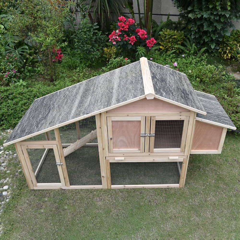 Wooden Chicken Coop 168cm Rabbit Hutch with Run Hatching Box