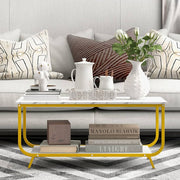 2-Tier Faux-Marble Coffee Table with Metal Frame